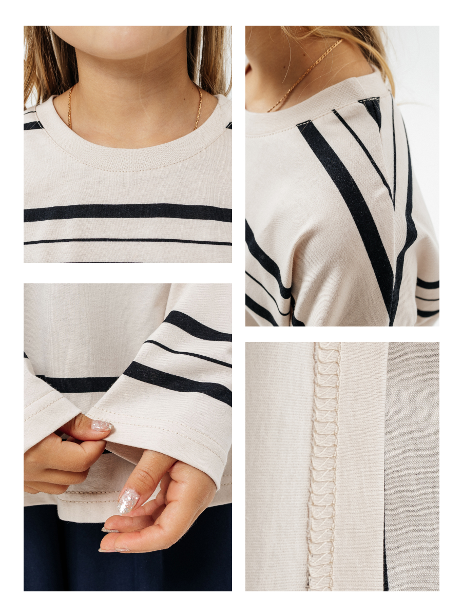 Лонгслив Селтекс Ю_ДК62 бежевый/черный полоса - фото 16