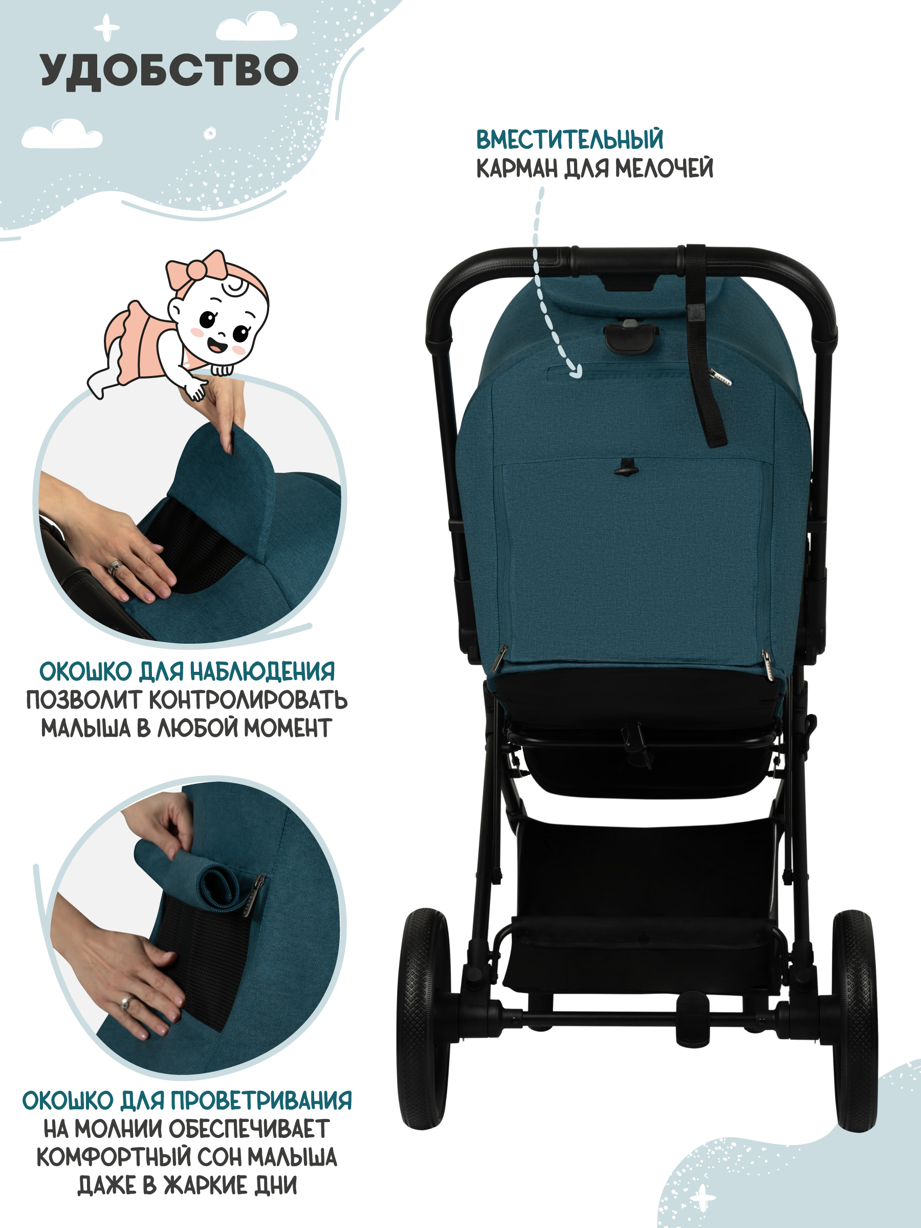Коляска прогулочная JOVOLA LUNA синий - фото 7