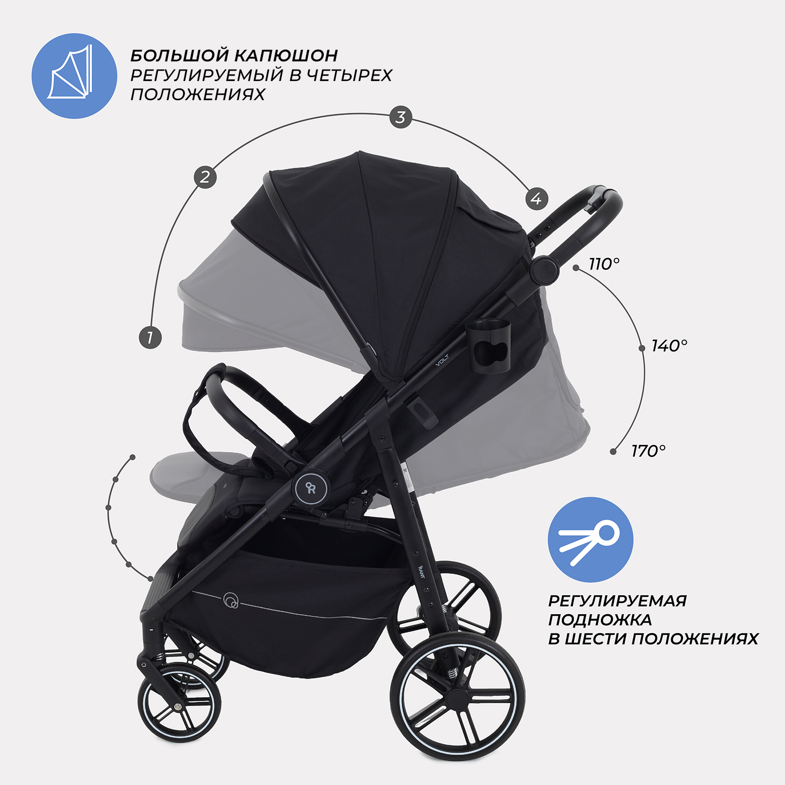 Коляска прогулочная Rant Volt черный - фото 3