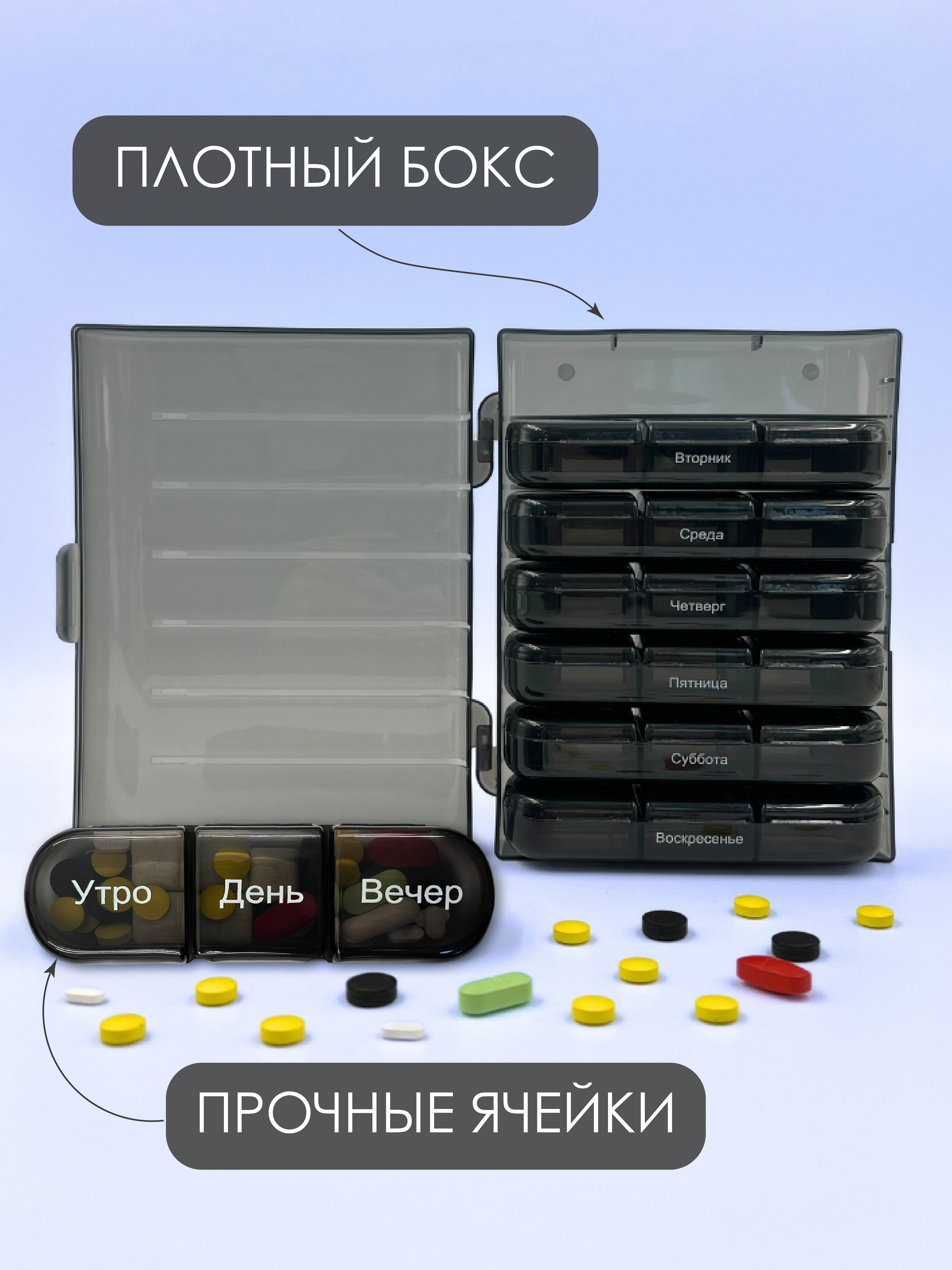 Таблетница на неделю AXLER 3 приема бокс для лекарств контейнер для таблеток кейс органайзер для витаминов - фото 4