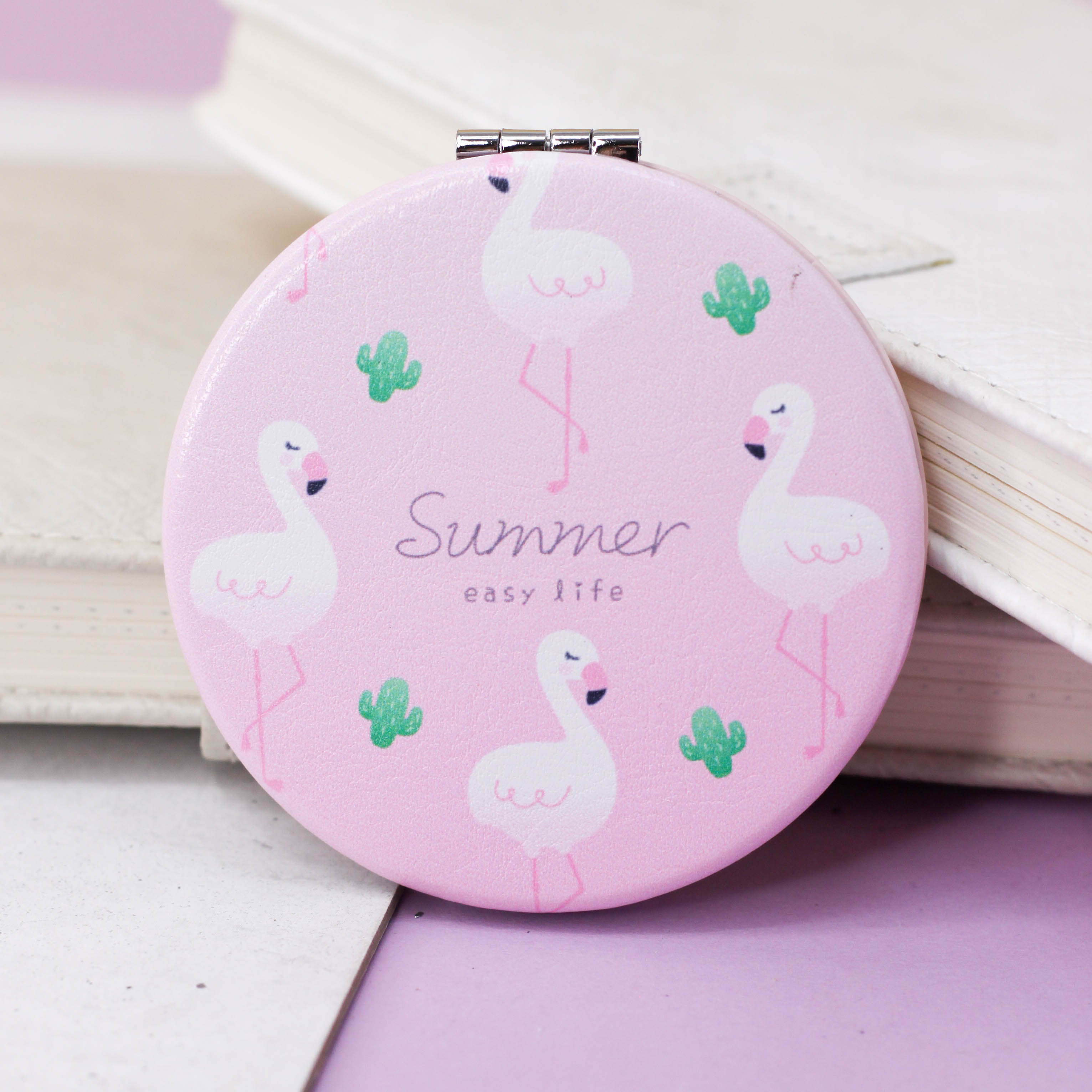 Зеркало карманное iLikeGift Flamingo summer four pink с увеличением - фото 1