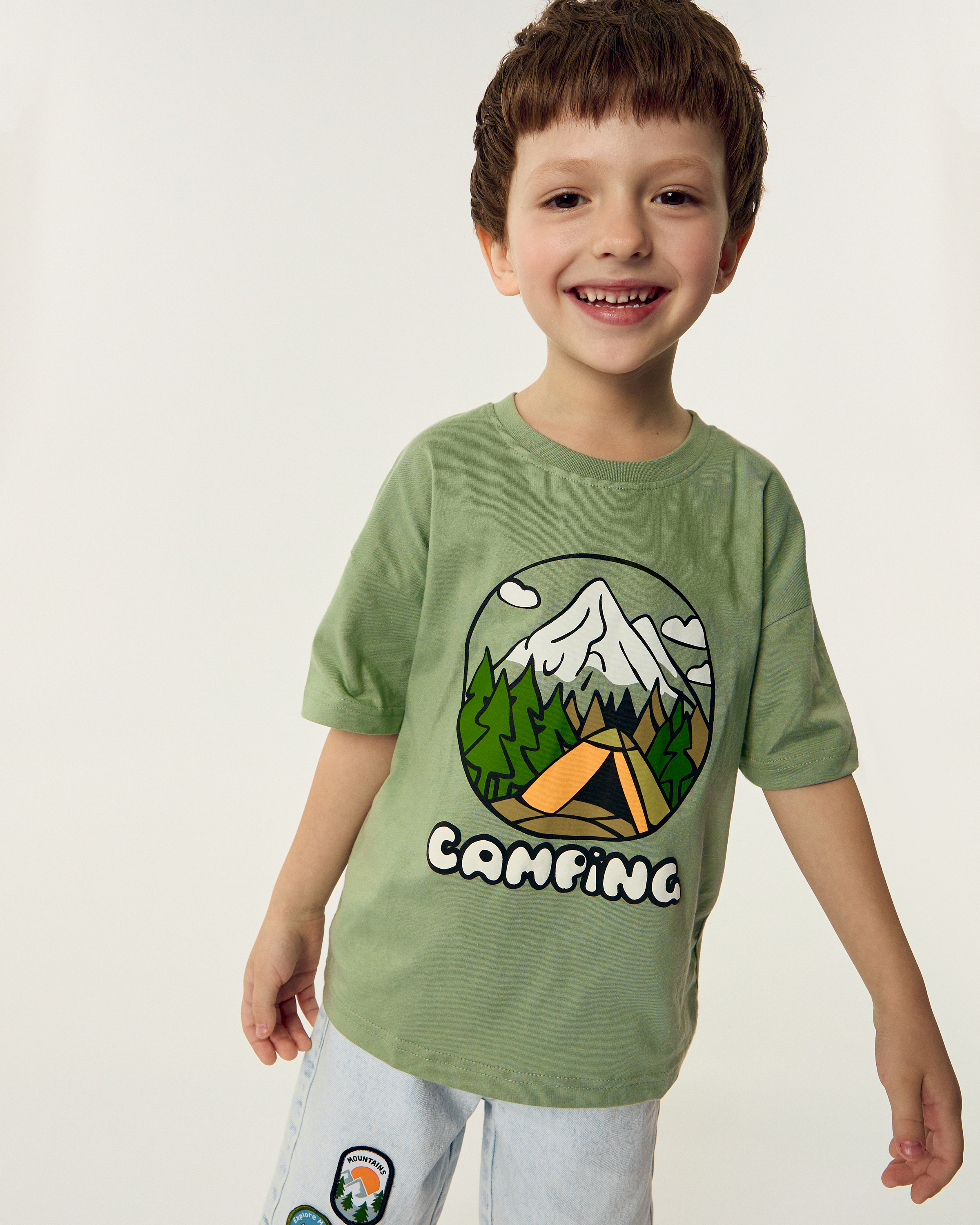 Изображение товара Футболка Futurino Fashion 110 мятная с принтом Camping