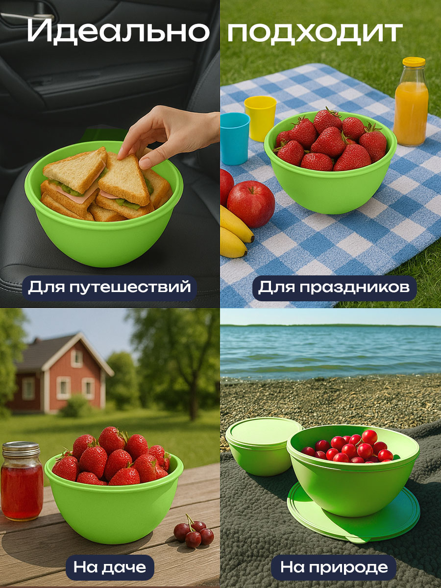 Набор мисок с крышками и салатников АНГОРА 4л + 2 л + 2,5 л + 0,6 л - фото 11