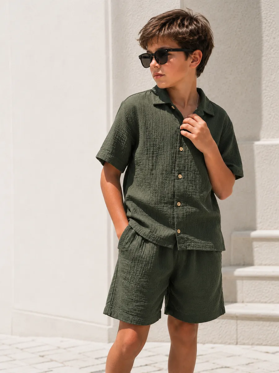 Рубашка и шорты Leli dress костюм_с_шортами_муслин_темный_хаки - фото 1