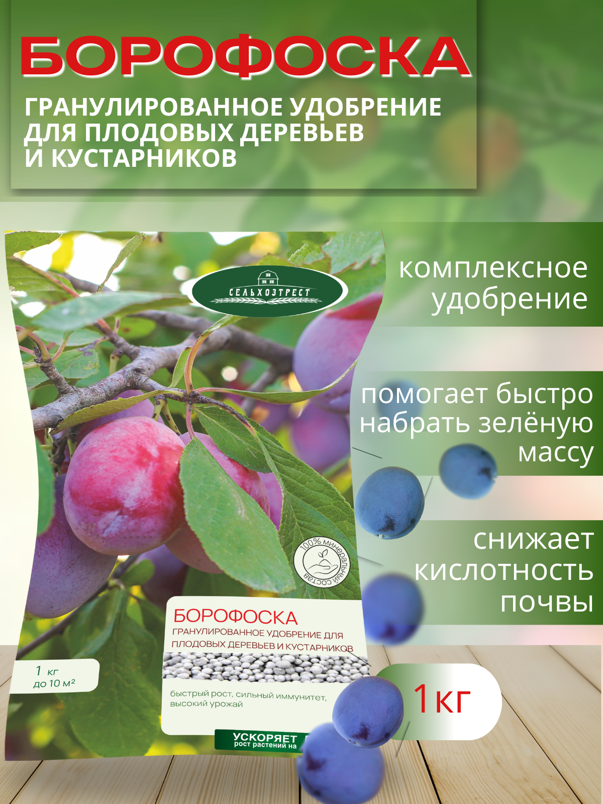 Удобрение осеннее Сельхозтрест Борофоска 1 кг - фото 2