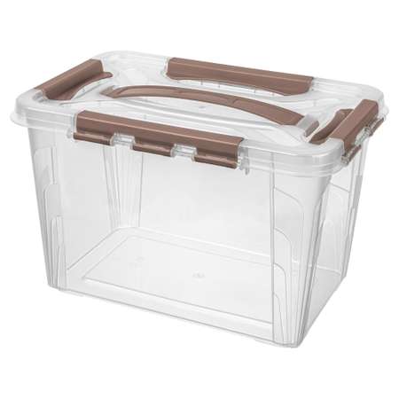 Ящик для хранения Econova универсальный с замками и ручкой Grand Box 6650 мл коричневый