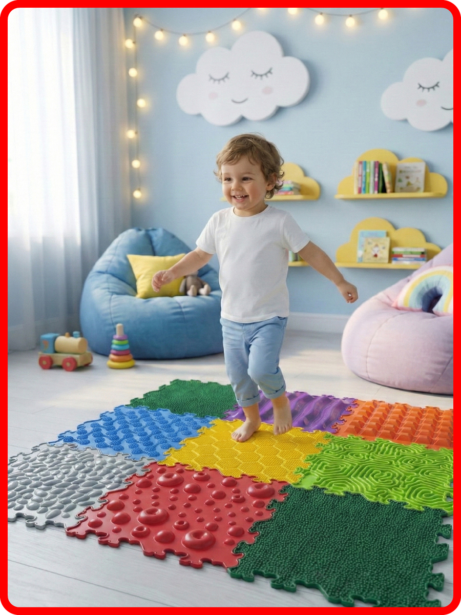 Детский развивающий коврик пазл SPORTO.ONE, Яркий день 9 модулей - для игр и активного отдыха - фото 1
