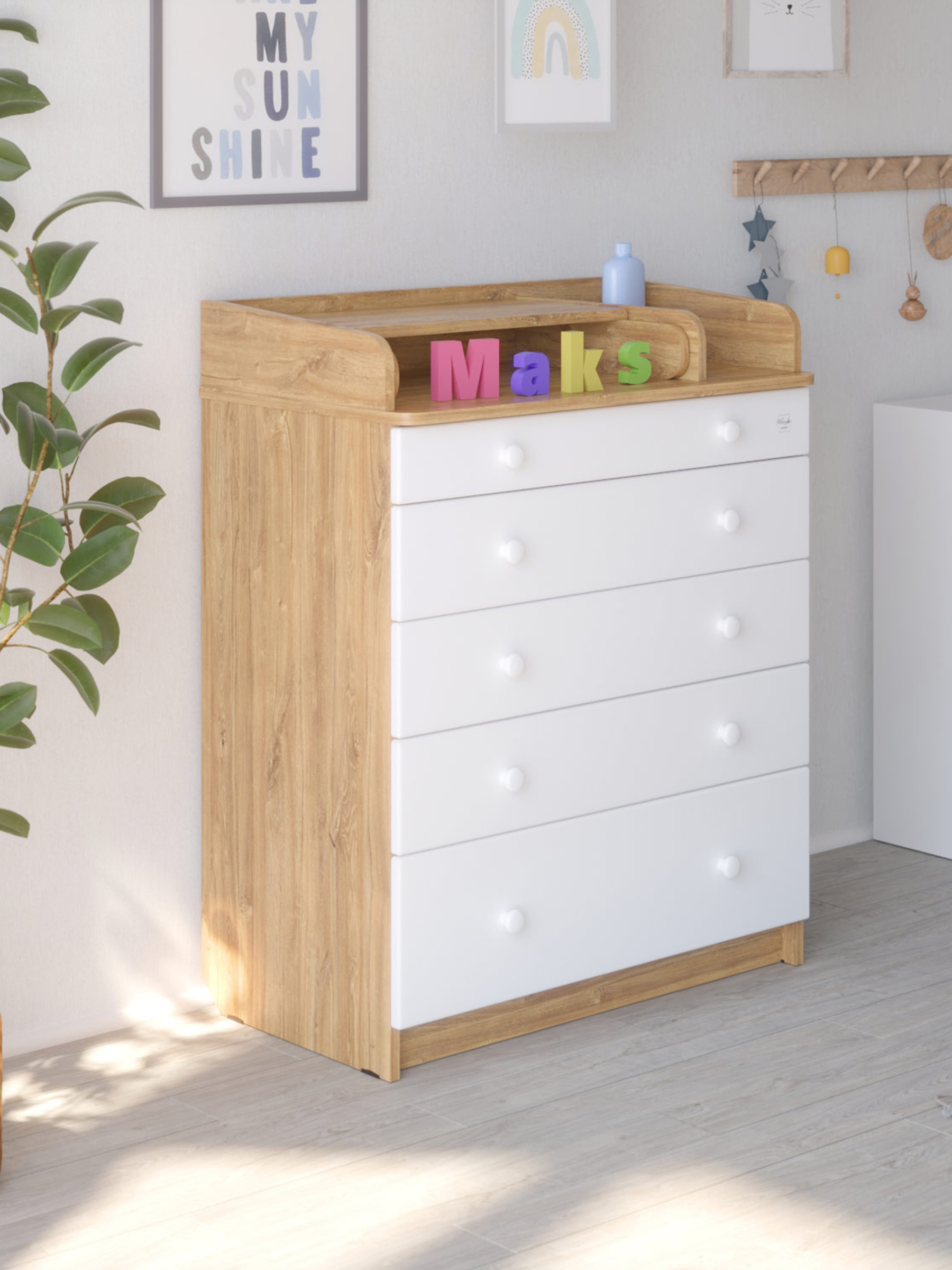 Комод пеленальный Aton MAKS 800/5 дуб канзас-белый (белый) - фото 9