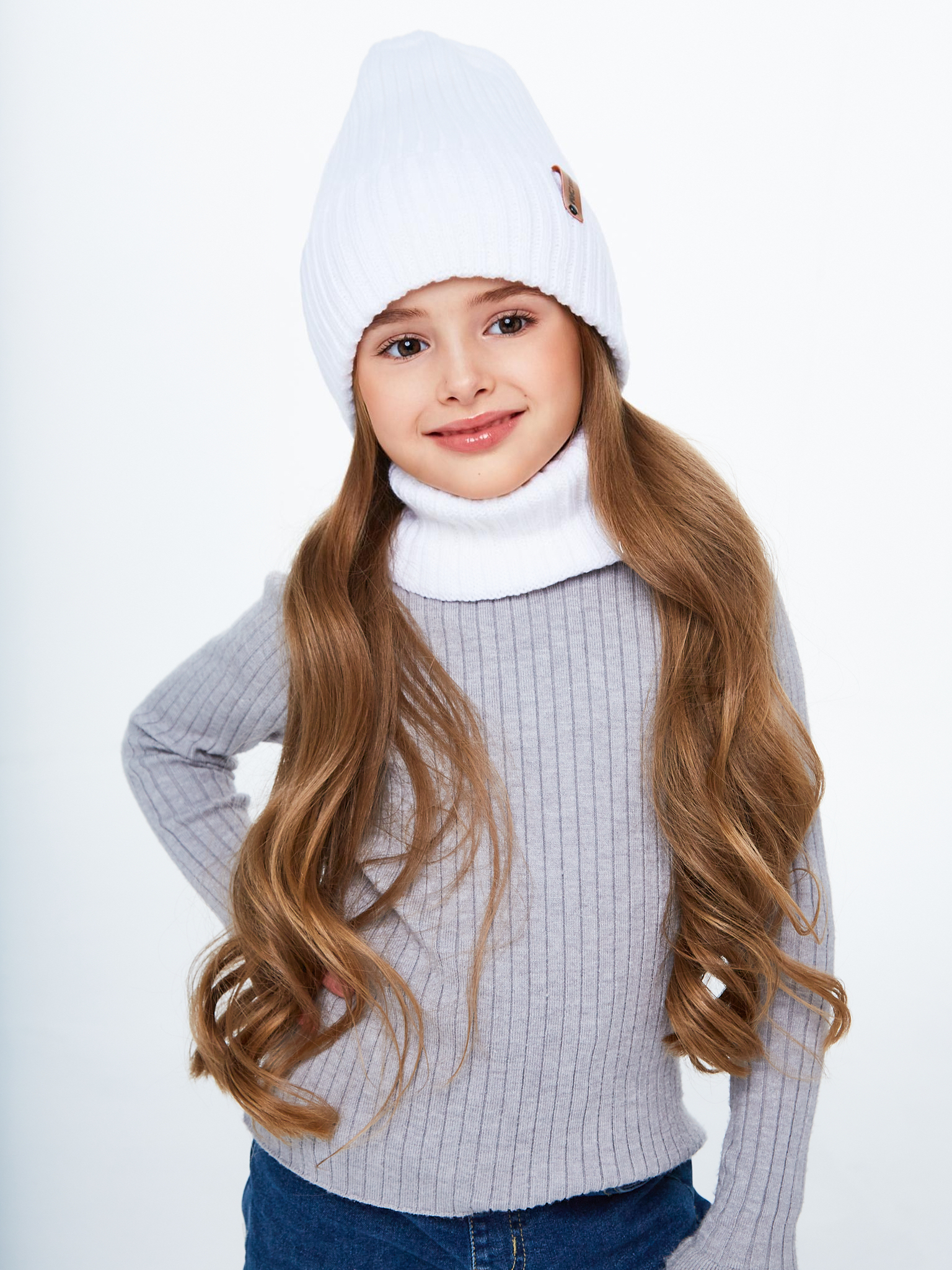 Шапка и снуд NYCkids NYC-H-104-GplainW-white - фото 11