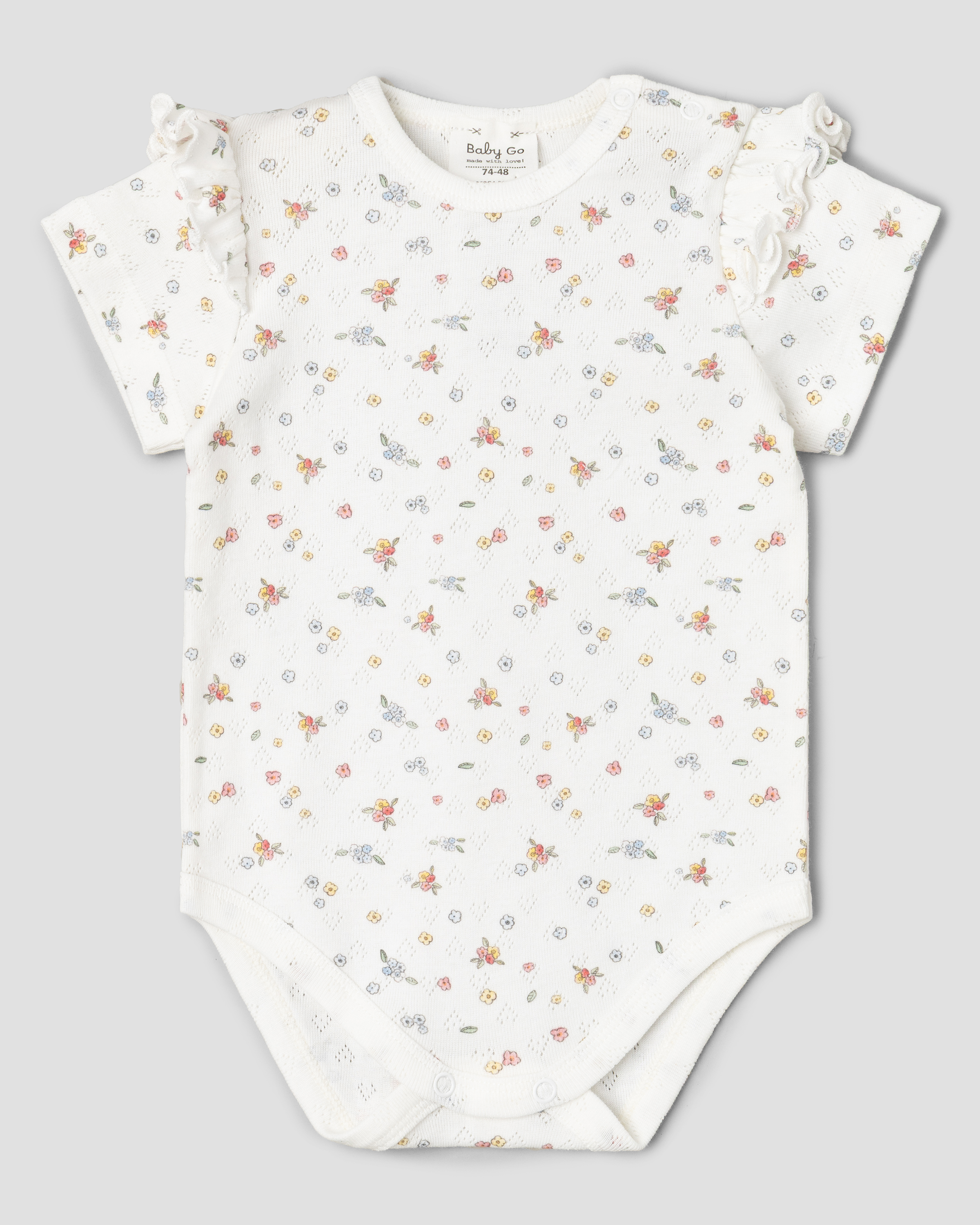Изображение товара Боди BabyGo для девочки 86 узор с цветочным принтом короткий рукав и оборки