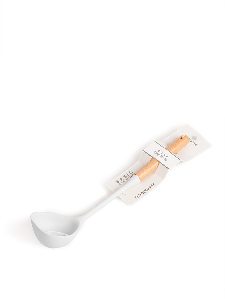 Половник DeNASTIA Силвуд 33x8x6.5 см силикон бук светло-серый A000347 - фото 7