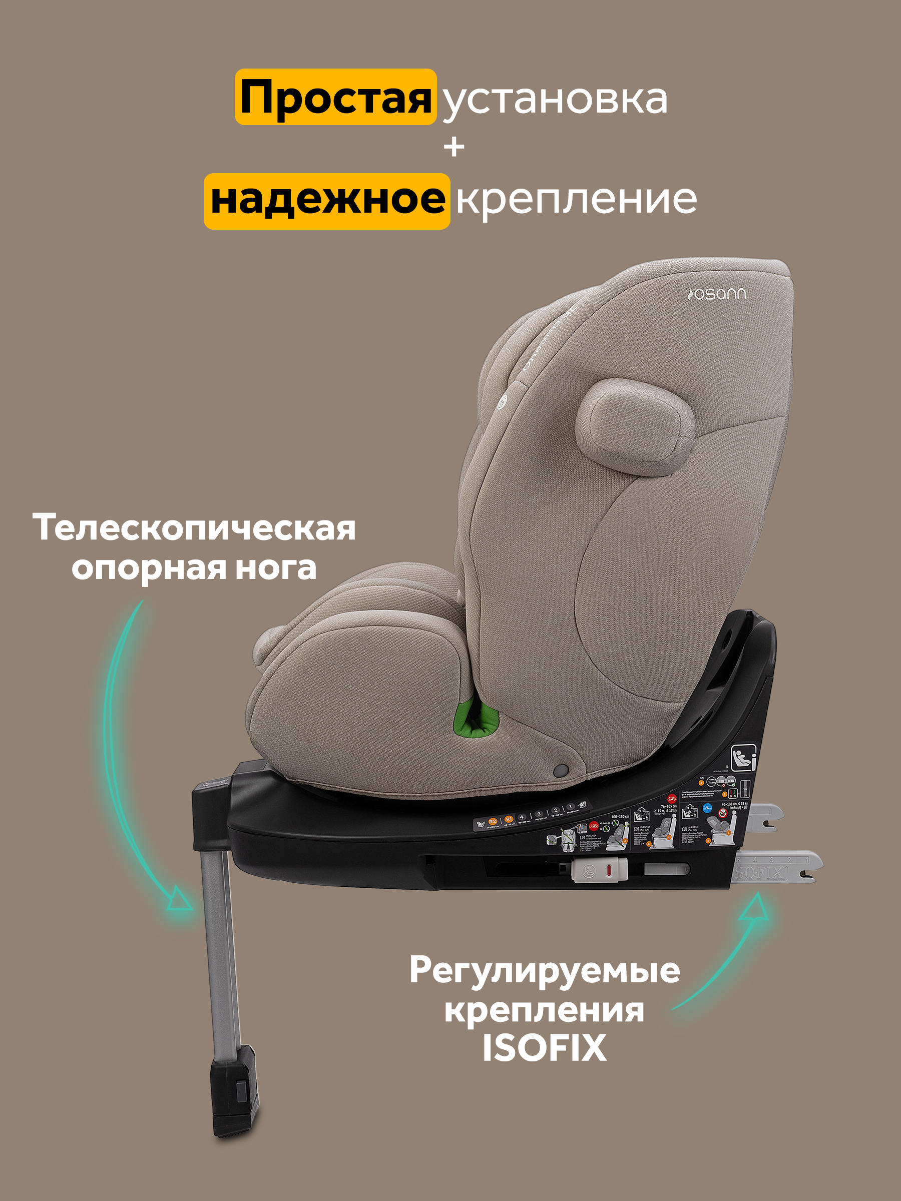 Автокресло Osann One 360 SL Wheat 0-36 кг Isofix 0+/1/2/3 (0-36 кг) бежевый - фото 3