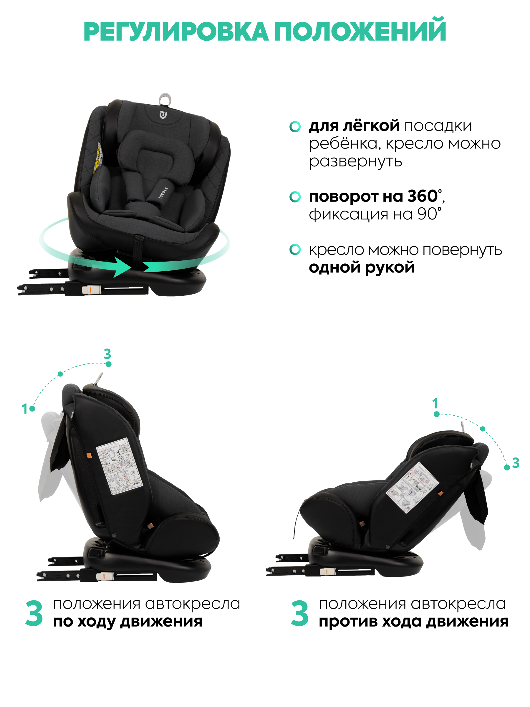 Автокресло Indigo Jovola Fuller сер.-черная кожа Isofix 0+/1/2/3 (0-36 кг) серый - фото 3