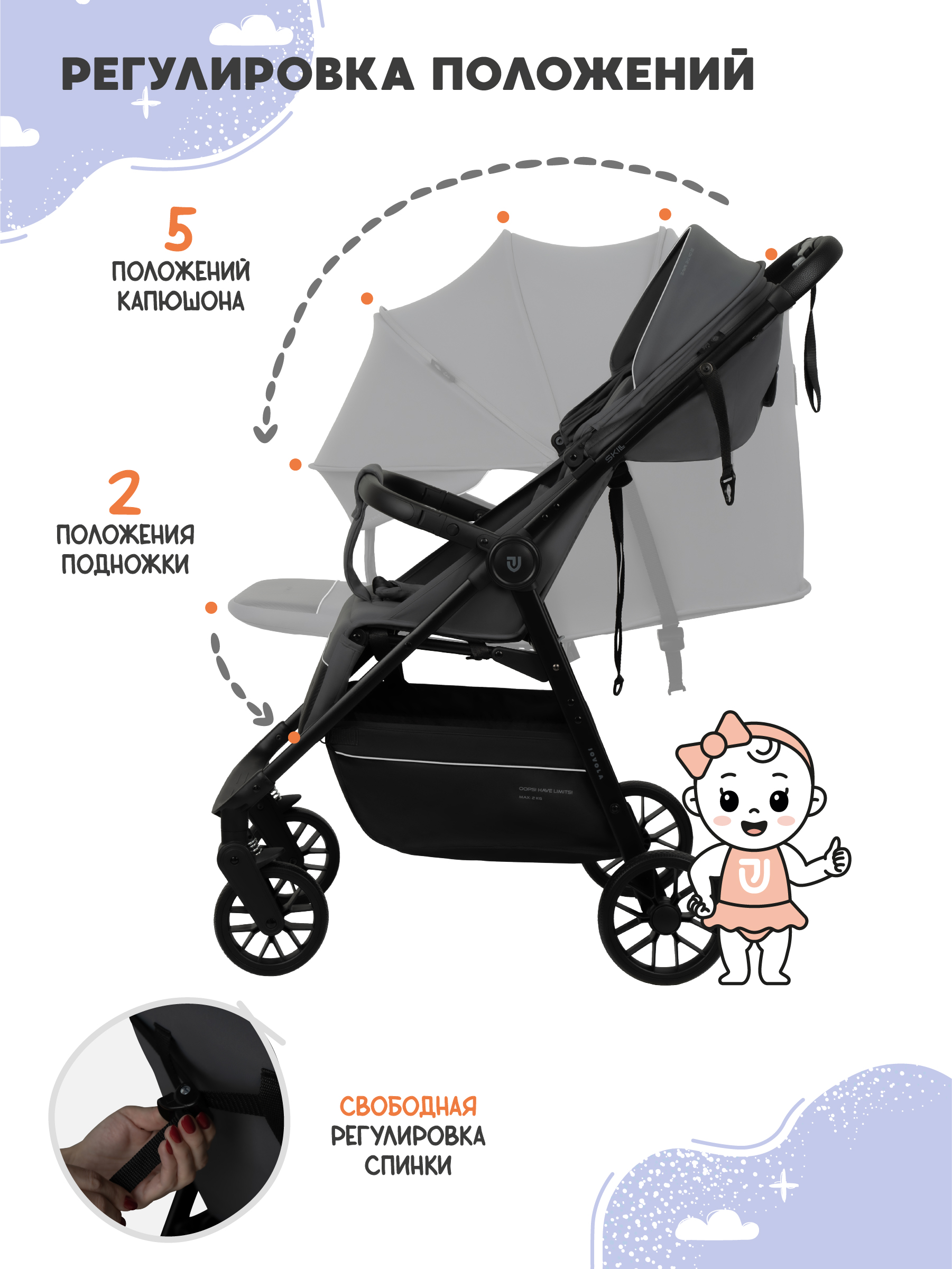 Коляска прогулочная JOVOLA Skill темно-серый - фото 5