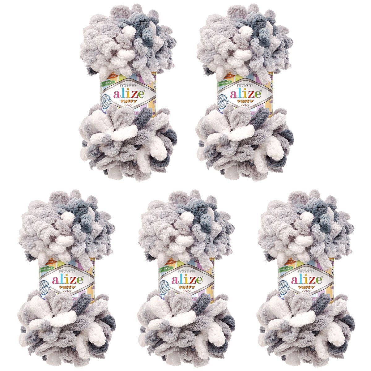 Пряжа для вязания Alize puffy color 100 г 9 м микрополиэстер плюшевая мягкая 5925 секционный 5 мотков - фото 6