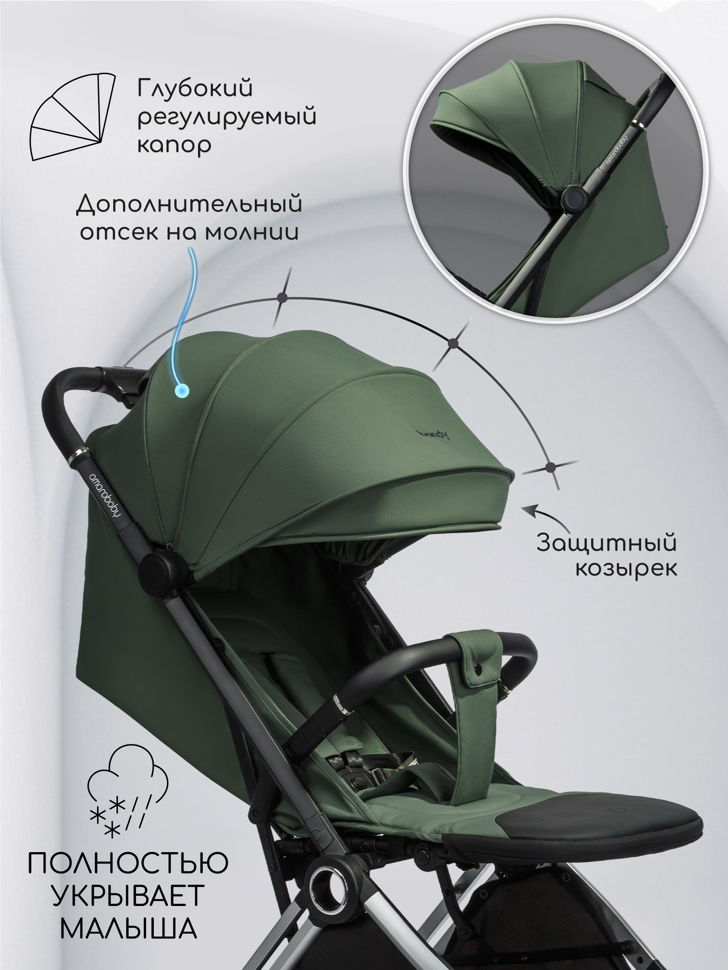 Коляска прогулочная Amarobaby Handy зеленый - фото 6
