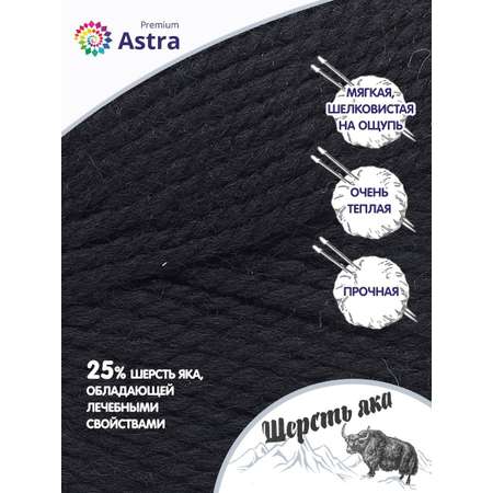 Пряжа Astra Premium Шерсть яка Yak wool теплая мягкая 100 г 120 м 12 черный 2 мотка