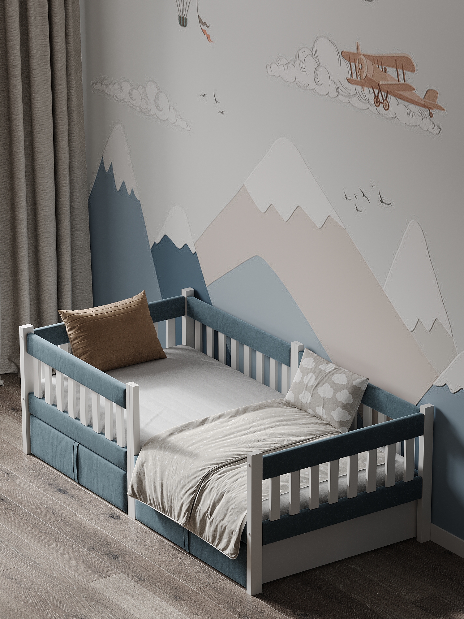 Кровать подростковая Moms charm (серый, синий) - фото 12