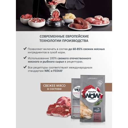 Корм для взрослых собак крупных пород AlphaPet Wow Superpremium сухой с говядиной и сердцем 15кг