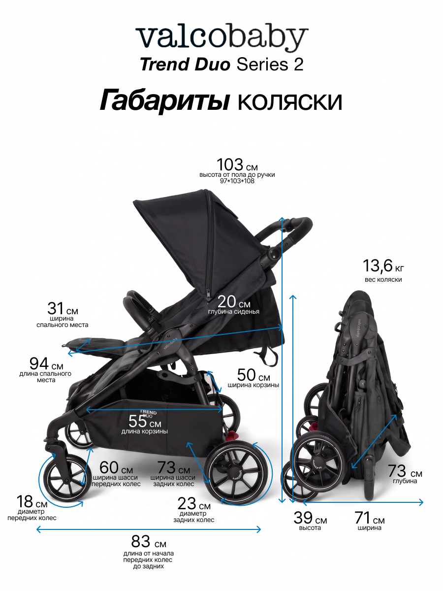 Коляска прогулочная для двойни Valco baby Duo Trend серия 2 черный - фото 11