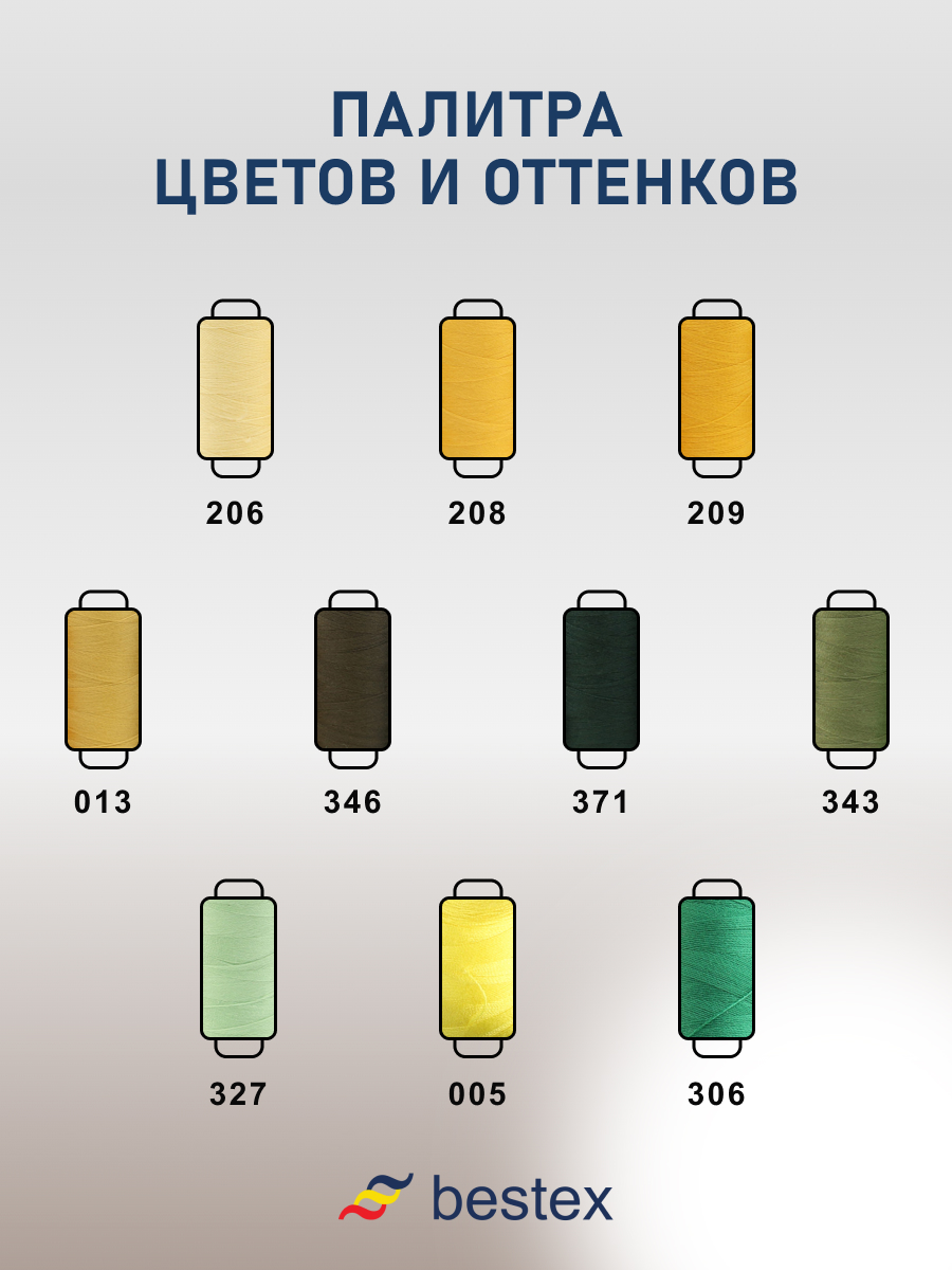 Набор ниток Bestex для шитья трикотажа ткани легкой и средней плотности 40/2 Желто - зеленые 400 ярд 10 шт - фото 5