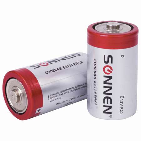 Батарейки Sonnen элементы питания солевые тип D 2 штуки