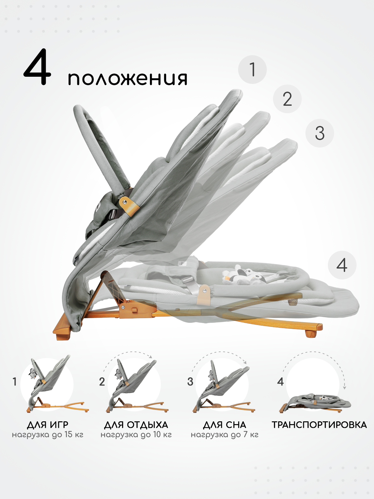 Шезлонг Miyoumi Шезлонг для новорожденных серый - фото 6
