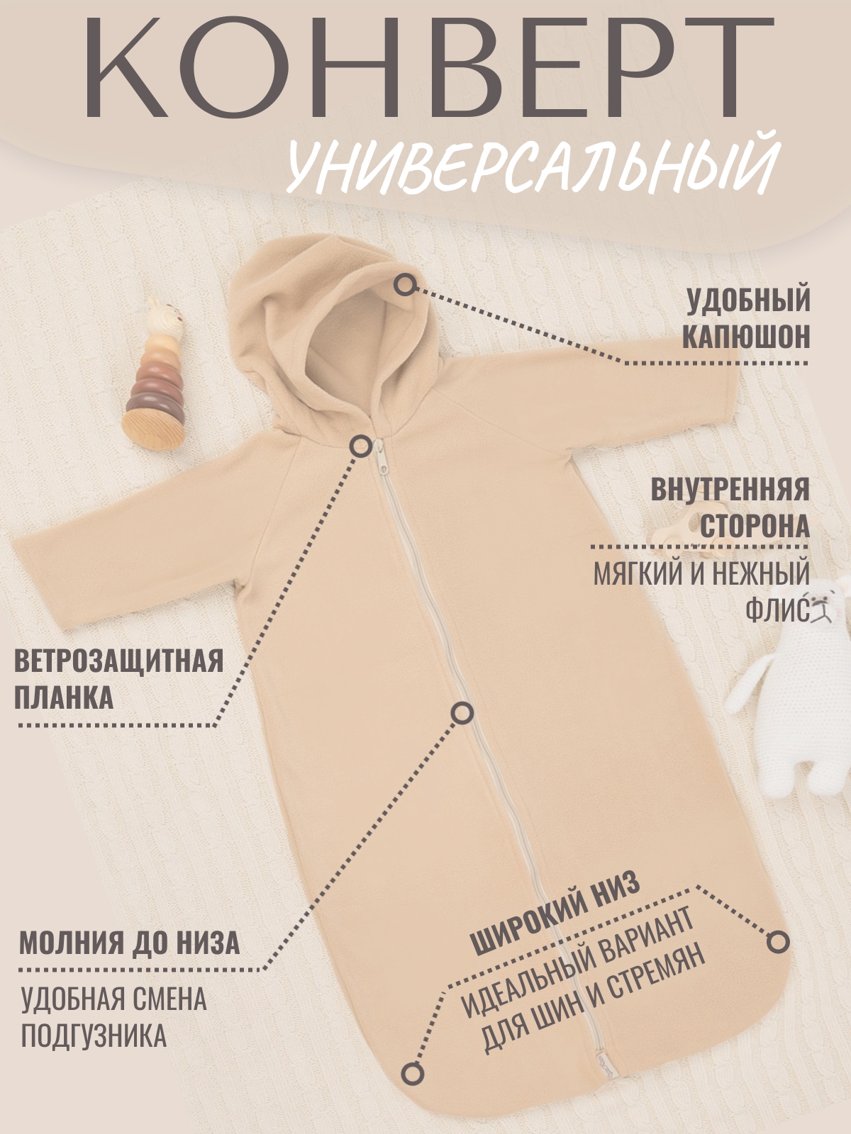 Конверт на выписку Чудо-Чадо Колокольчик бежевый - фото 2