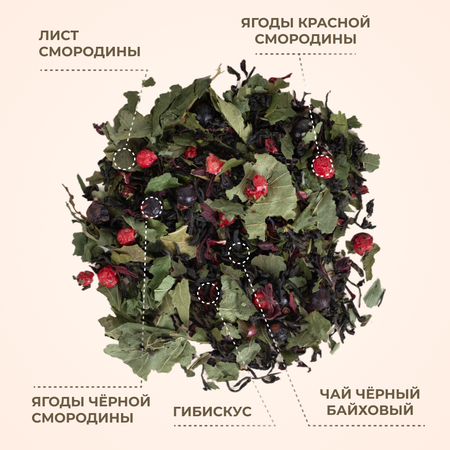 Напиток чайный Предгорья Белухи Чай чёрный байховый, гибискус, лист смородины, ягоды чёрной смородины