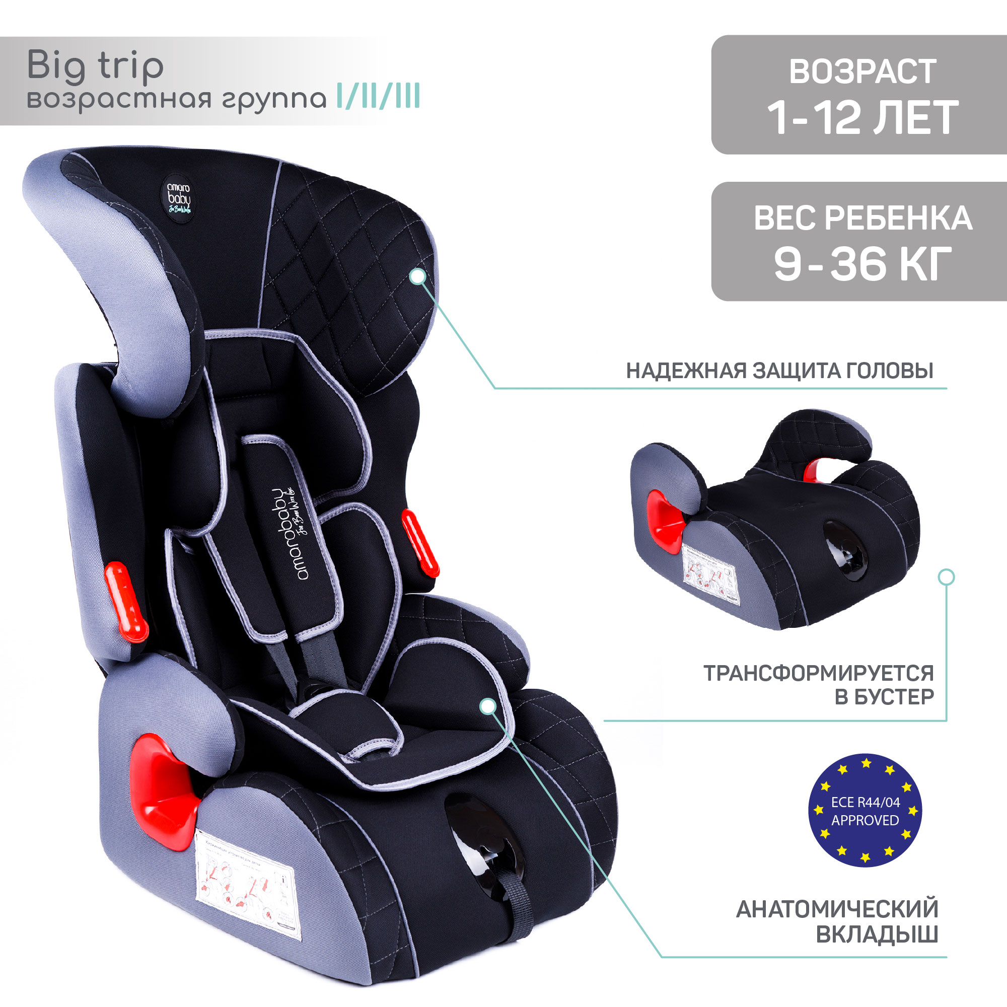 Автокресло Amarobaby Big trip 0+/1/2/3 (0-36 кг) - фото 2