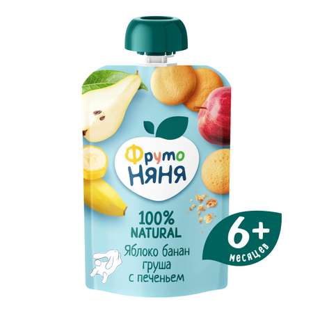 Пюре ФрутоНяня Яблоки с бананом, грушей и печеньем с 6 мес 90 г