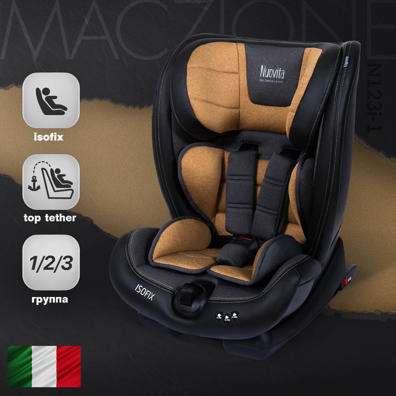 Автокресло Nuovita Maczione N123i-1 Isofix 1/2/3 (9-36 кг) бежевый - фото 1