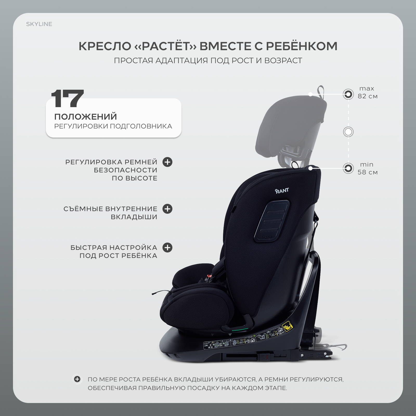 Автокресло Rant Skyline isofix Isofix 0+/1/2/3 (0-36 кг) черный - фото 8