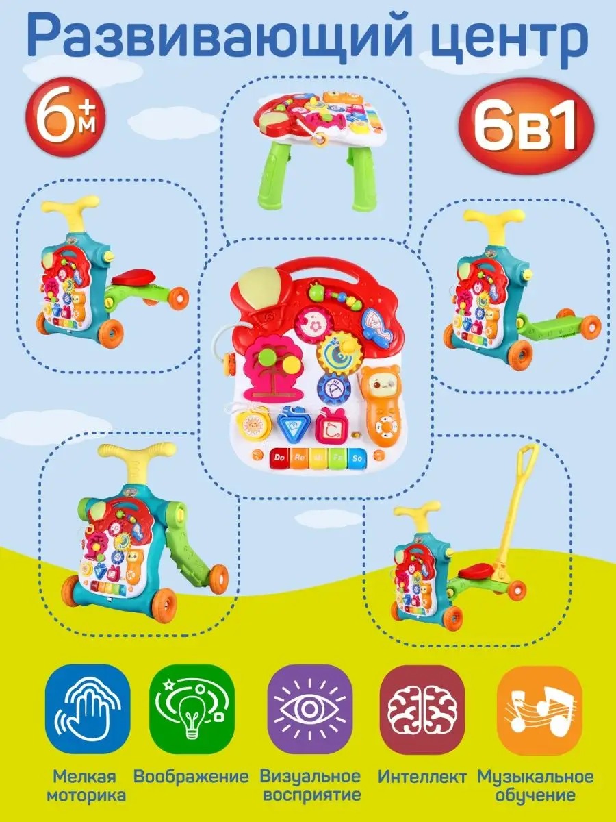 Ходунки каталка Smart Baby Музыкальный бизиборд 6 в 1 - фото 2
