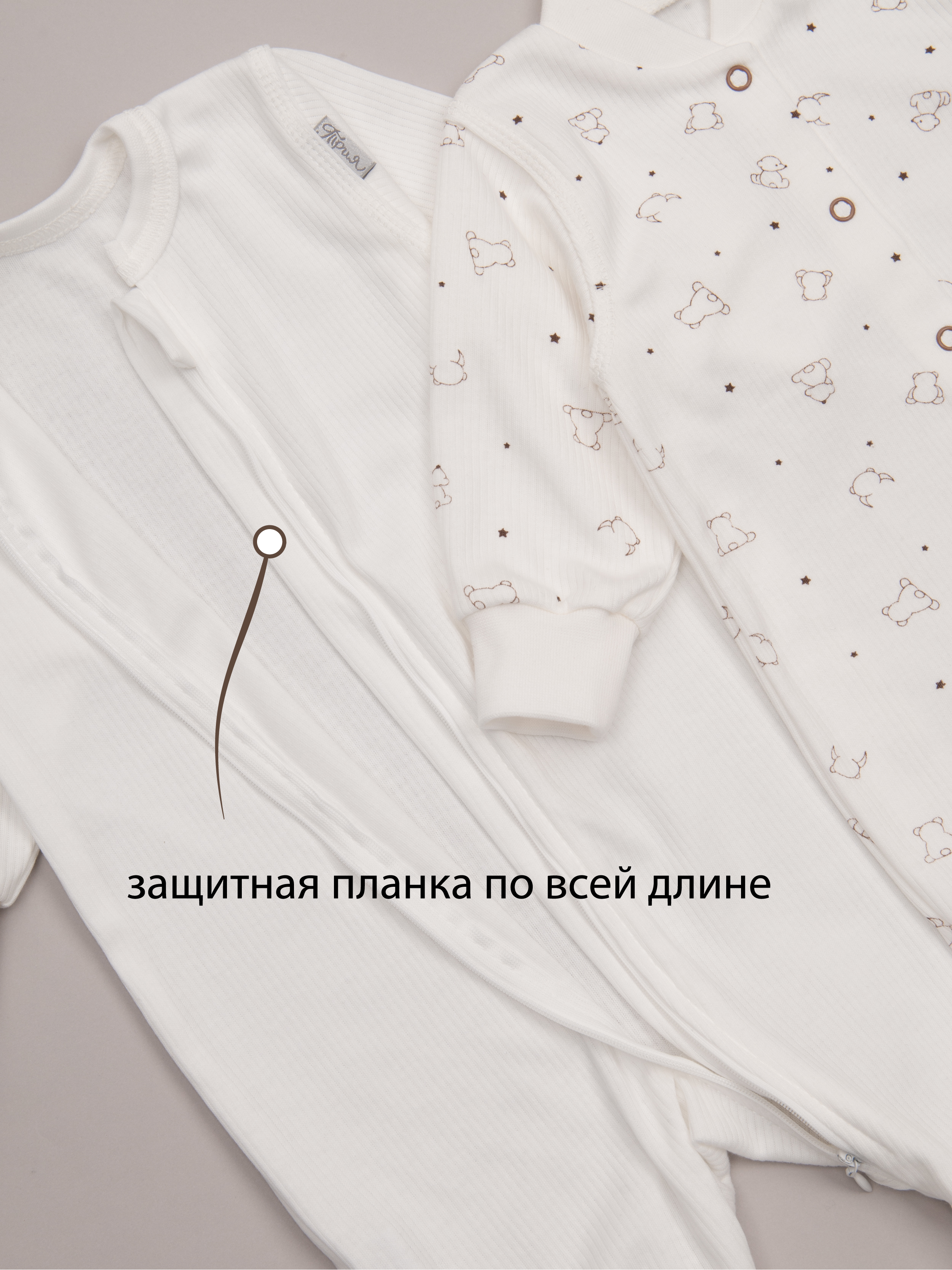Комбинезон 2 шт ТРИЯ 114_1161 интерлок экрю рис.мишки - фото 5