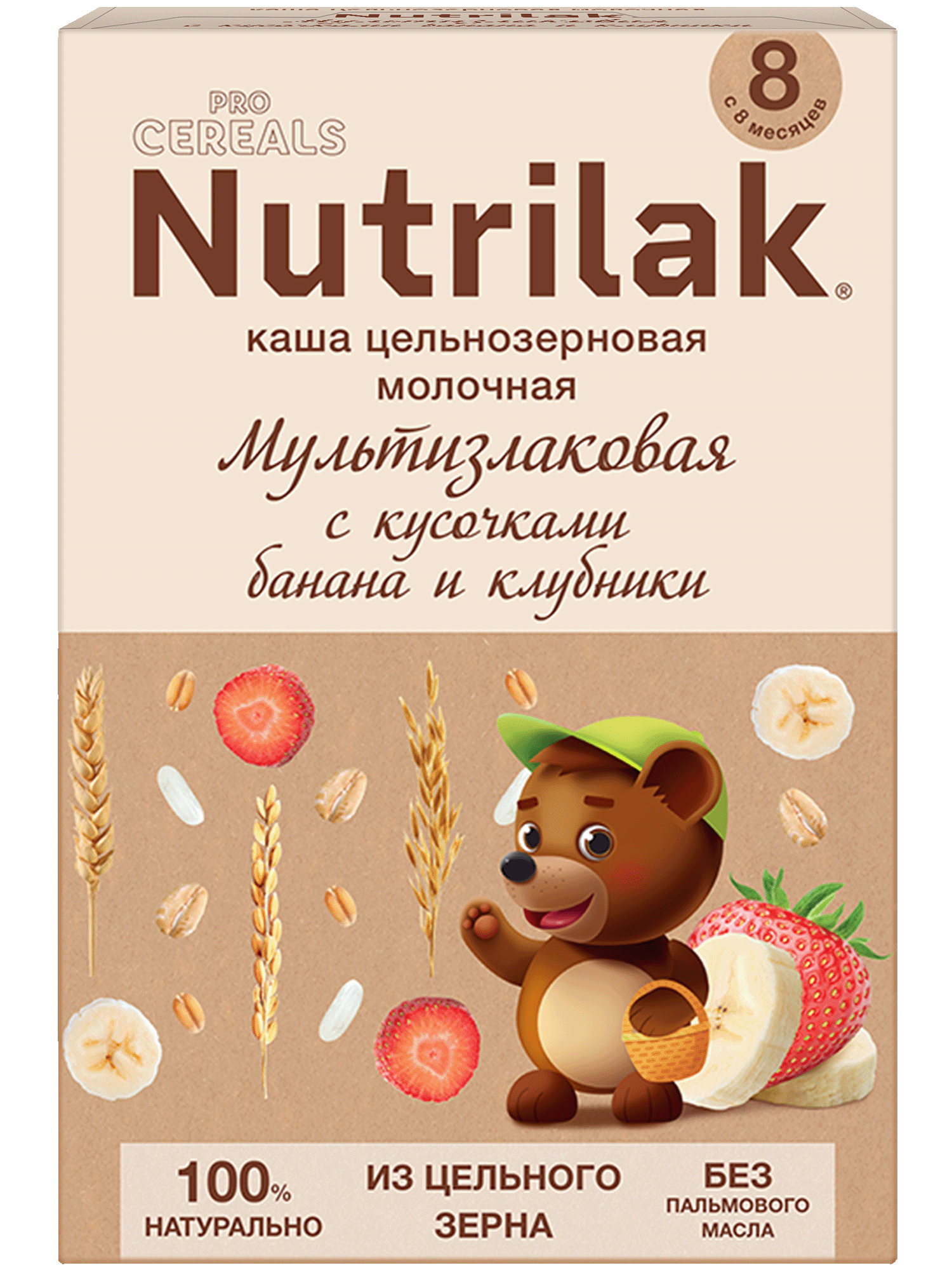 Каша молочная сухая Nutrilak Premium Procereals мультизлаковая с кусочками банана и клубники 200г - фото 1