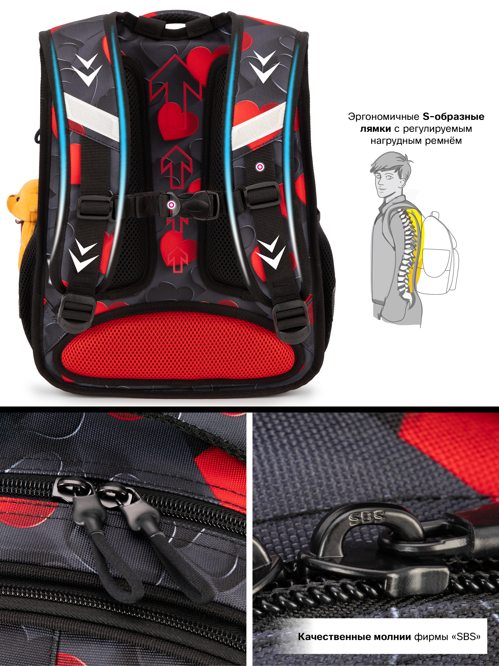 Рюкзак SkyName 1-4 класс, набор 4 в 1 - фото 15