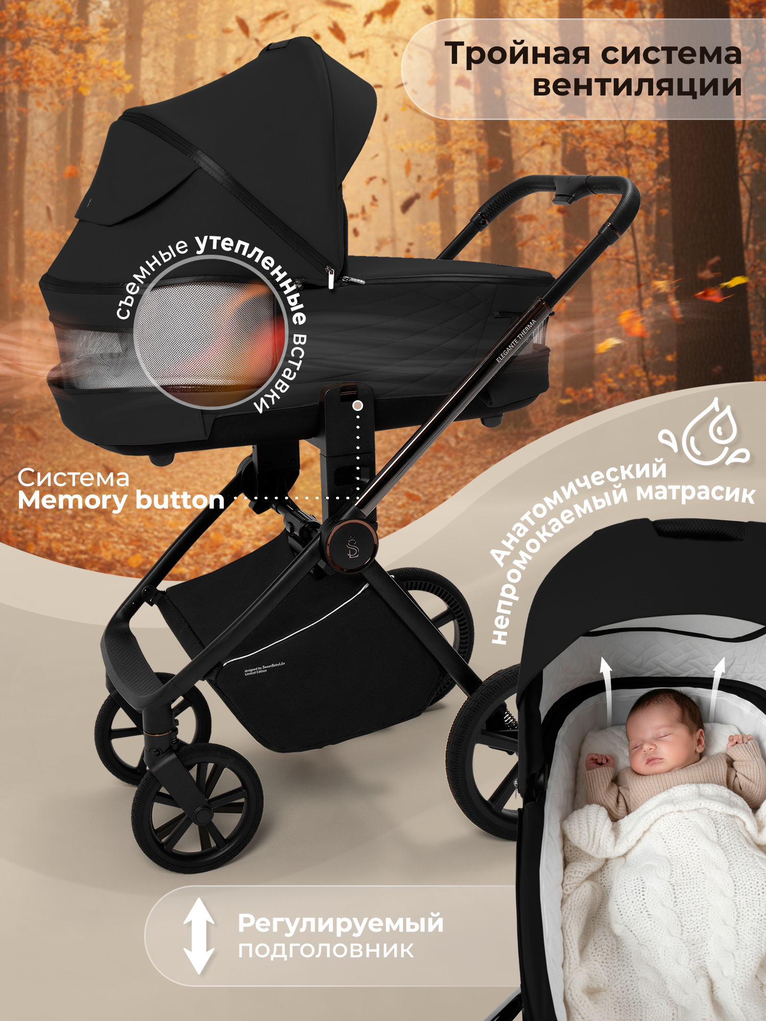 Коляска 2в1 Sweet Baby SBL Elegante Therma Black черный - фото 6