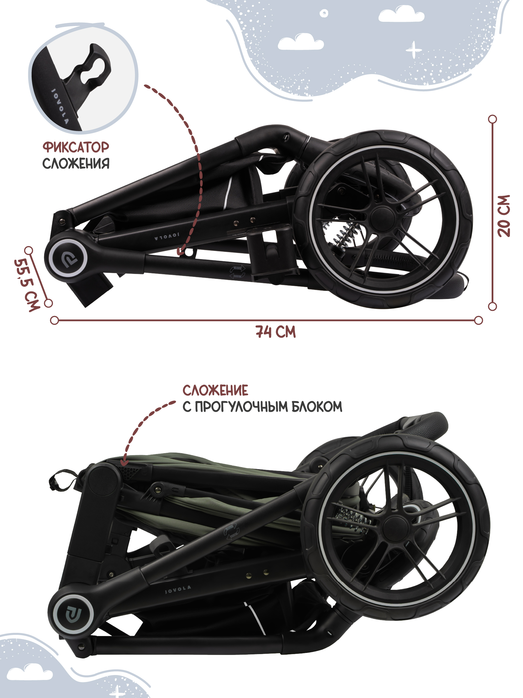 Коляска трансформер JOVOLA Truck перекидная ручка зеленый - фото 13