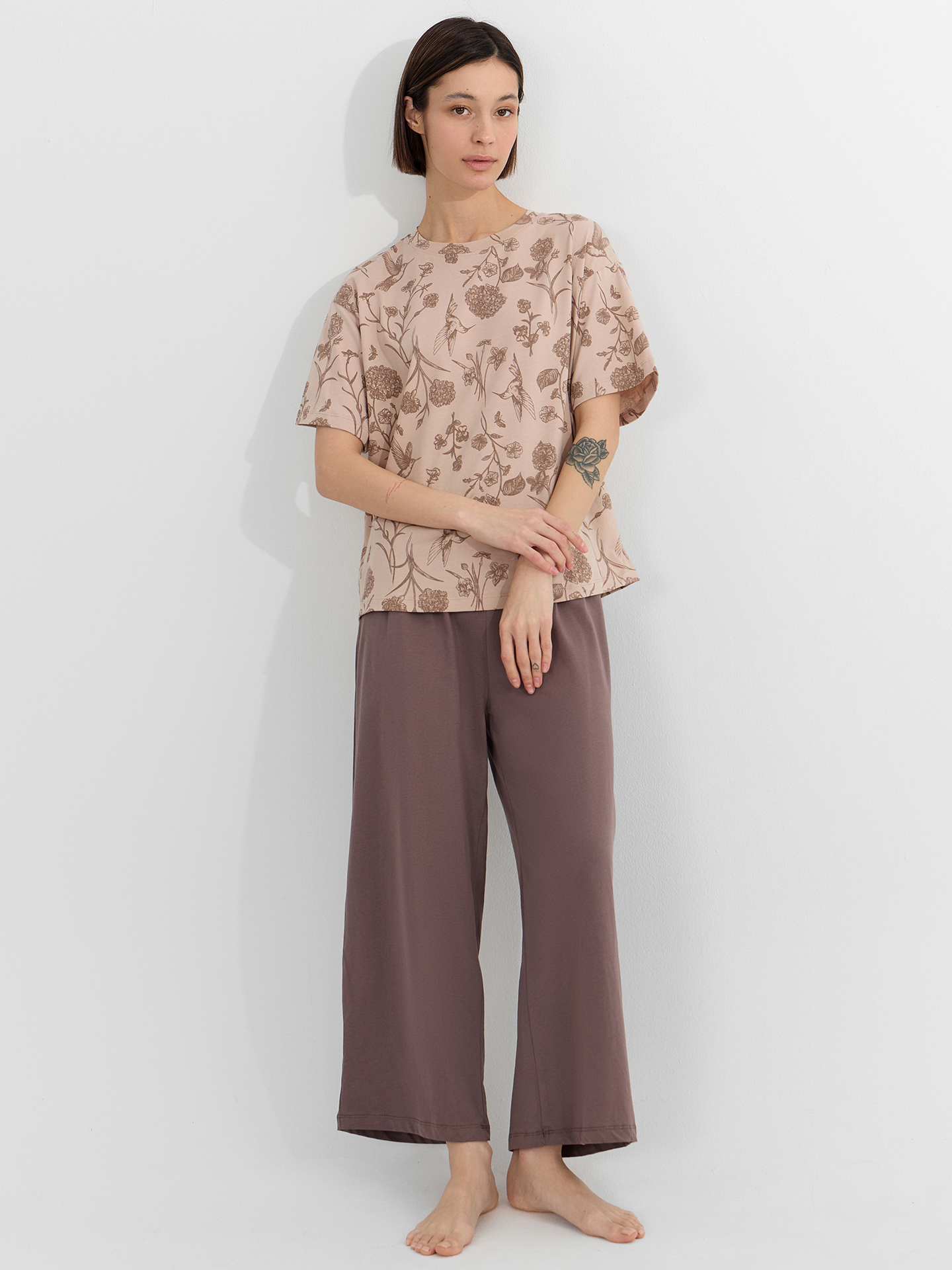 Пижама Mark Formelle (Марк Формэль) 592600/цветы на холодном бежевом +коричневый - фото 6