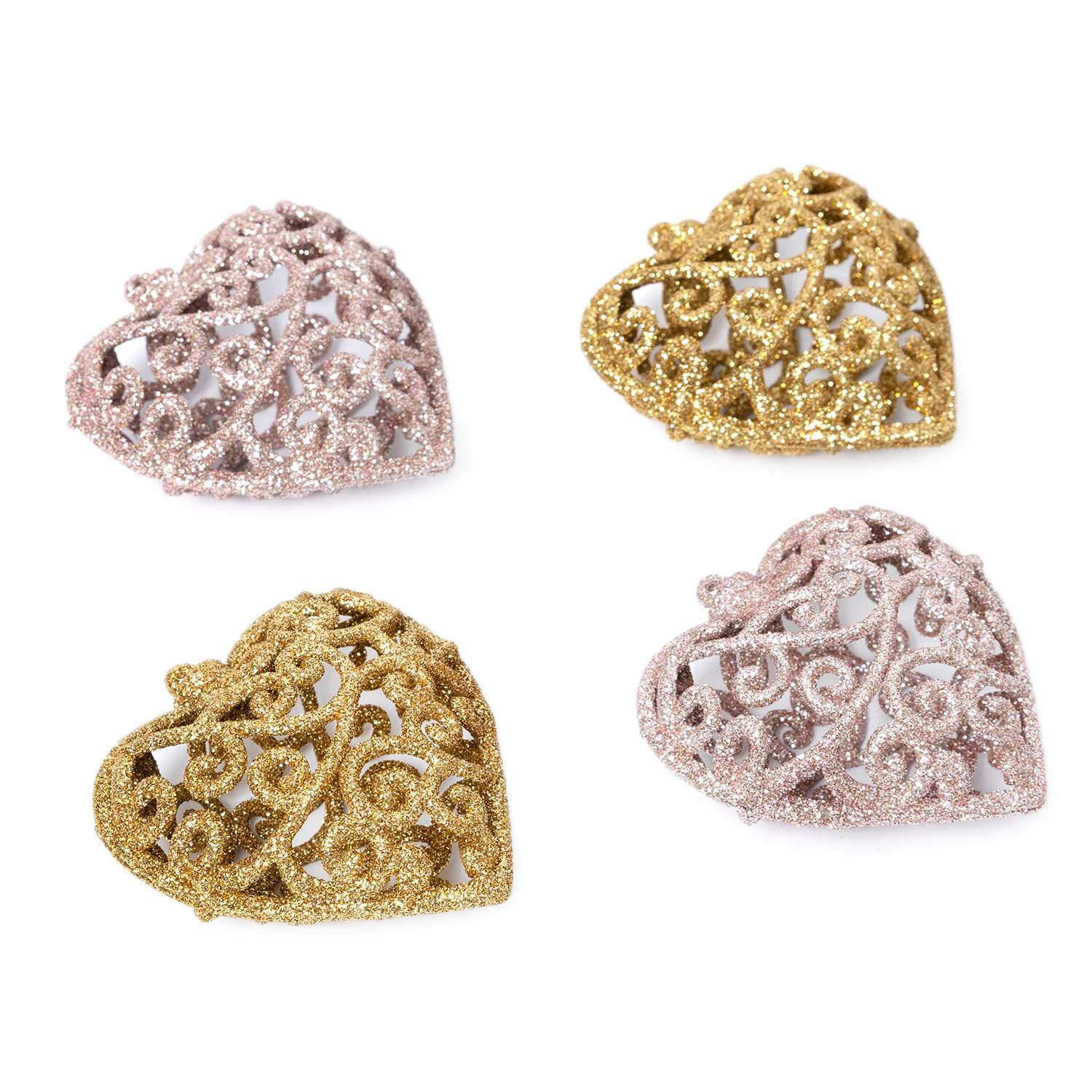 Набор елочных украшений ё Ажурные сердечки 4шт - фото 1