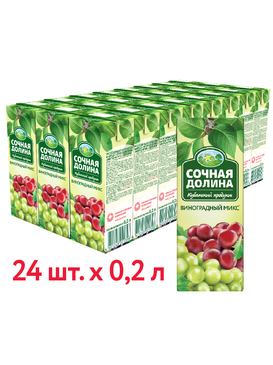 Сокосодержащий напиток Сочная Долина Виноградный МИКС 24 шт х 0.2л - фото 2