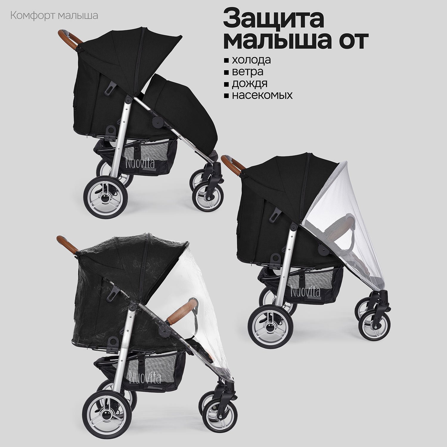 Коляска прогулочная Nuovita Corso черный - фото 7