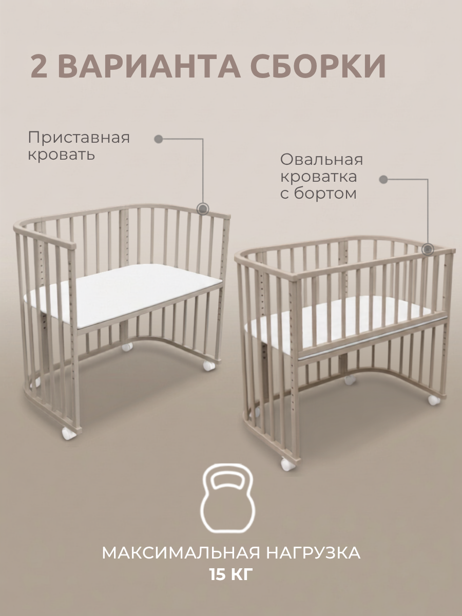 Детская кроватка Азбука Кроваток Дольче, без маятника (бежевый, серый) - фото 2