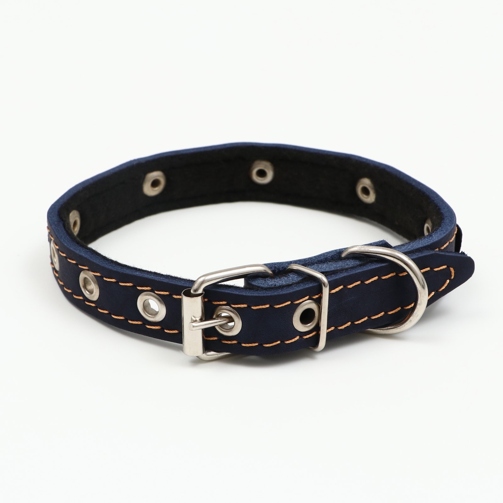 Ошейник Пижон кожаный светоотражающий на синтепоне 45х2 см бабочка синий - фото 2