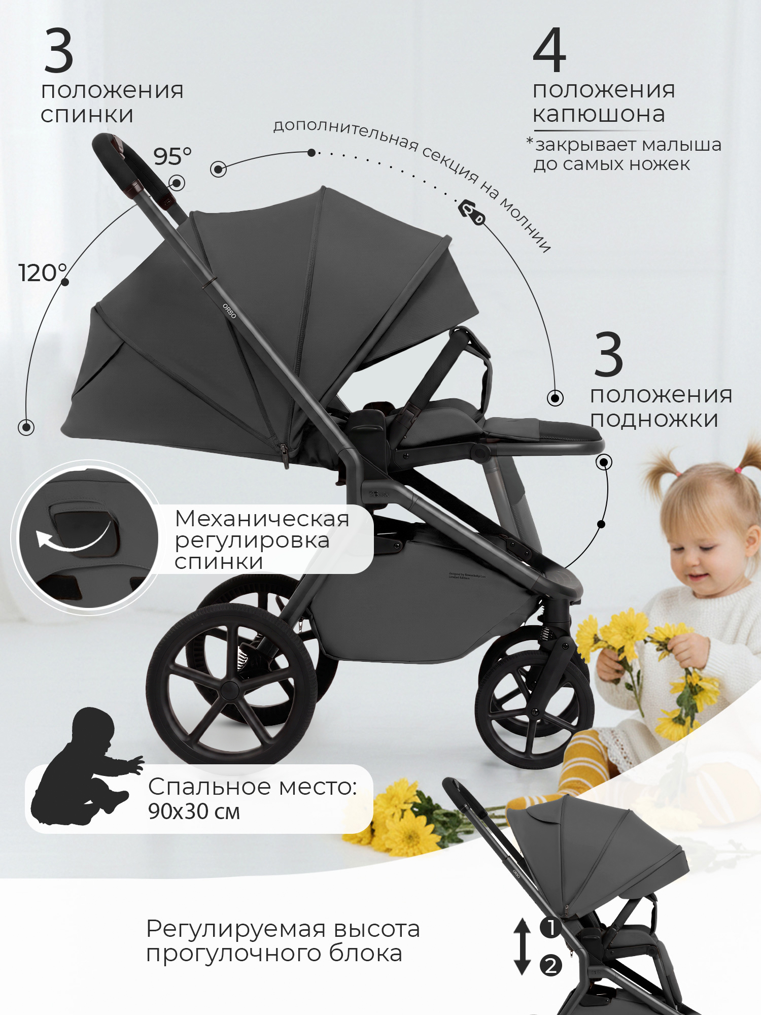 Коляска 2в1 Sweet Baby Orso Dark Grey серый - фото 5
