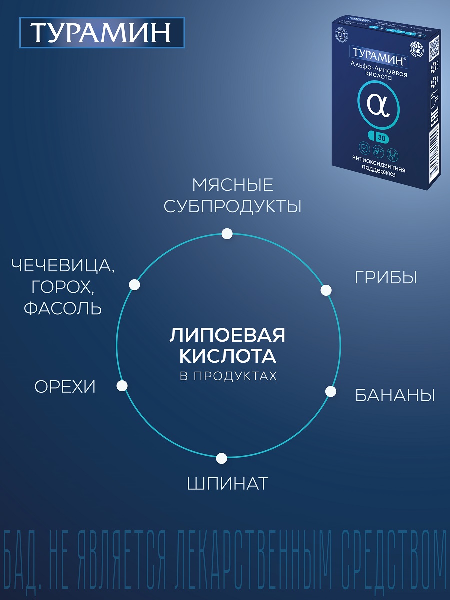 БАД Турамин Альфа - Липоевая кислота капсулы №30 - фото 4