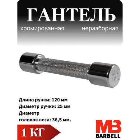 Гантель MbBarbell Фитнесс неразборная 1,0 кг хром
