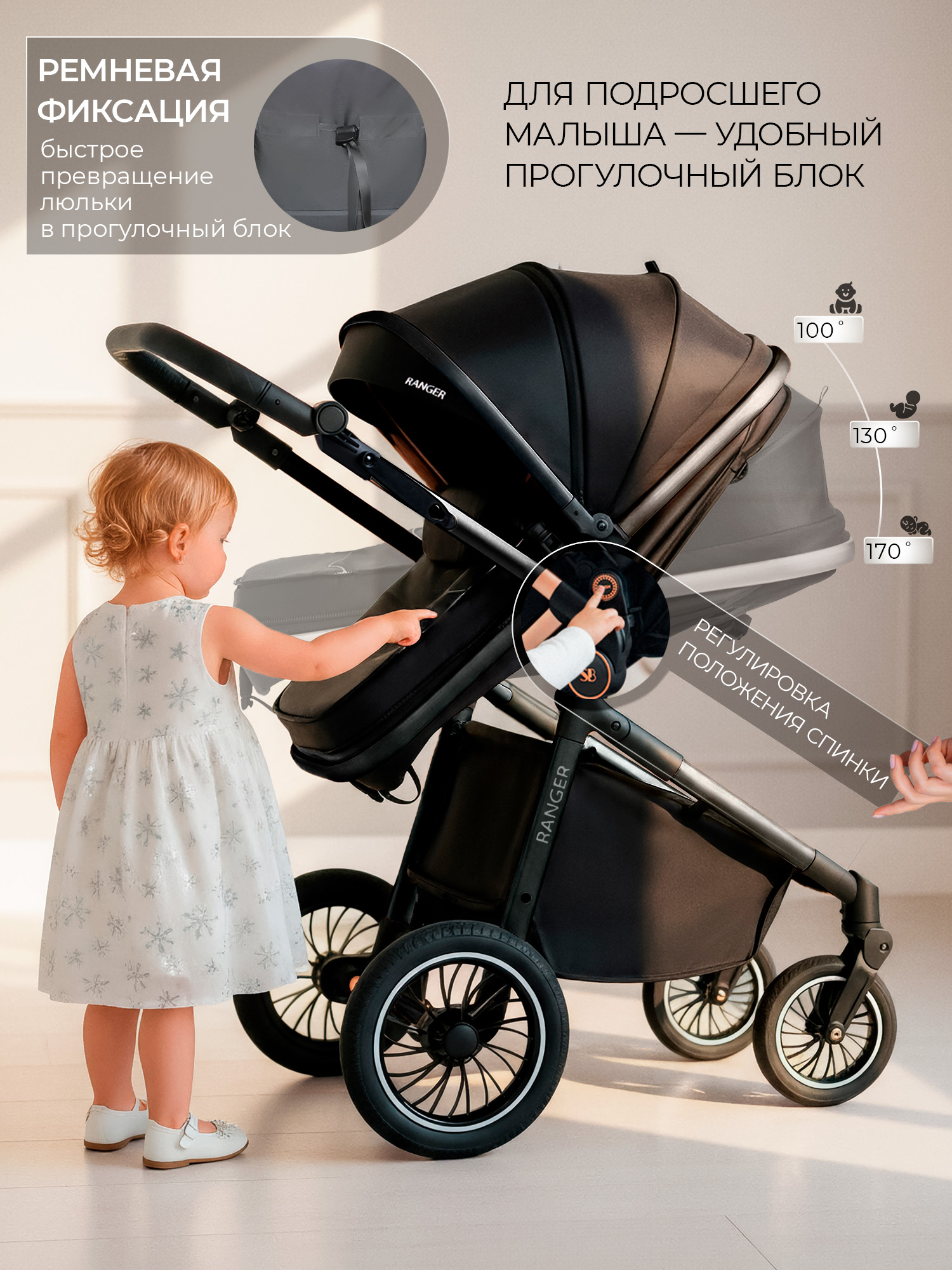 Коляска 3в1 Sweet Baby Ranger Neo Black Glossy черный - фото 6