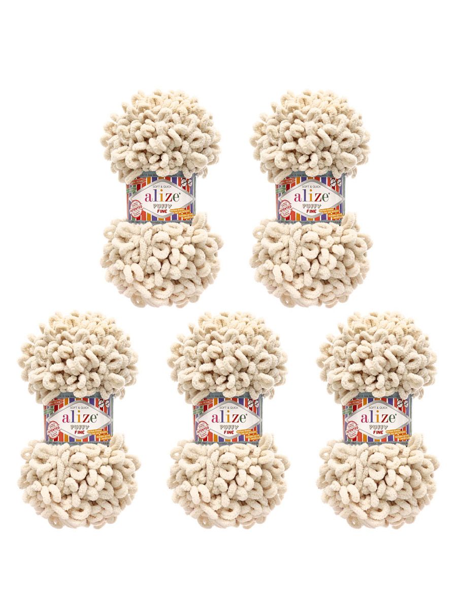 Пряжа для вязания Alize puffy fine 100 г 14.5 м микрополиэстер фантазийная мягкая 599 слоновая кость 5 мотков - фото 9